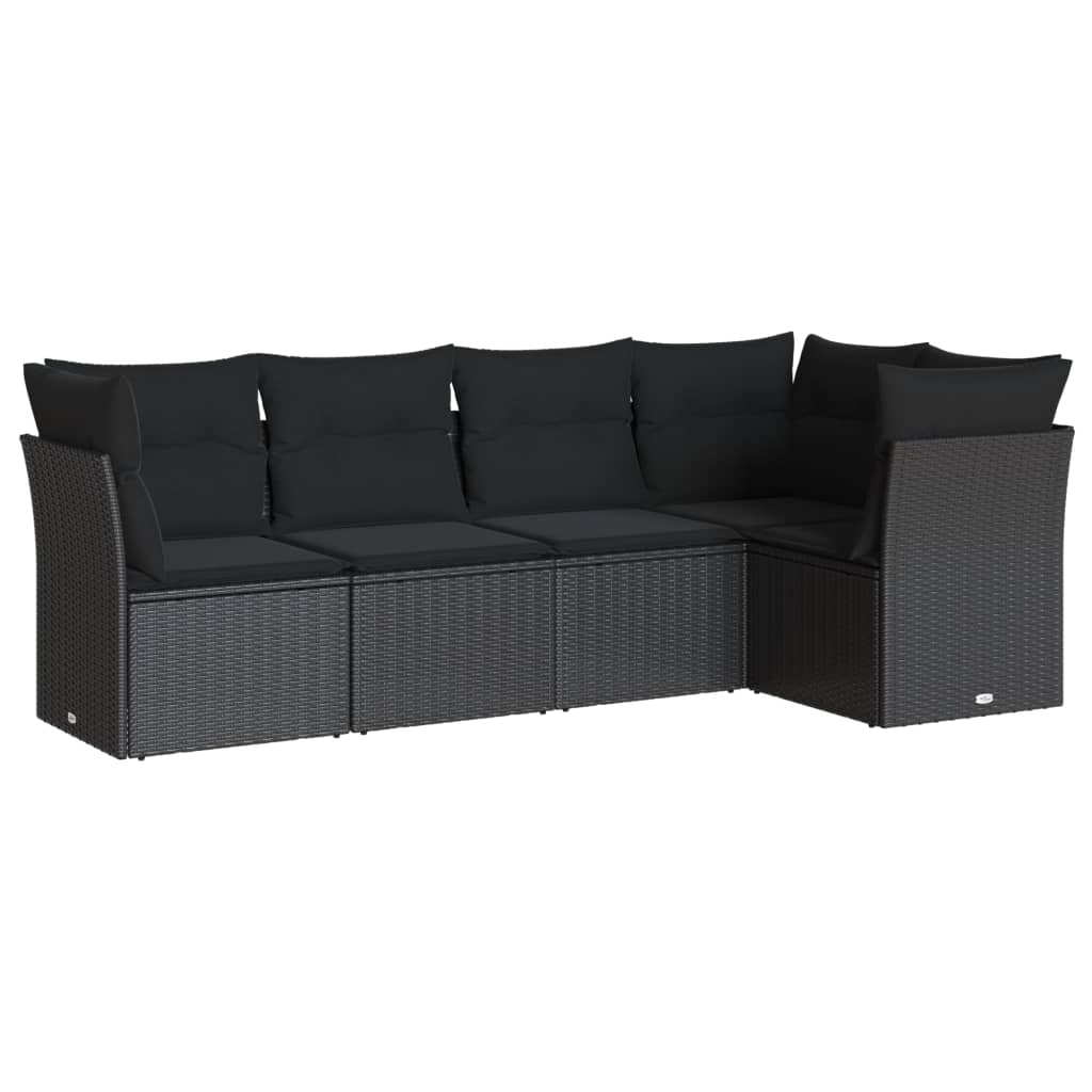 Set Divani da Giardino 5 pz con Cuscini in Polyrattan Nero 3249434