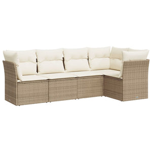 Set Divano da Giardino 5 pz con Cuscini Beige in Polyrattan 3249437