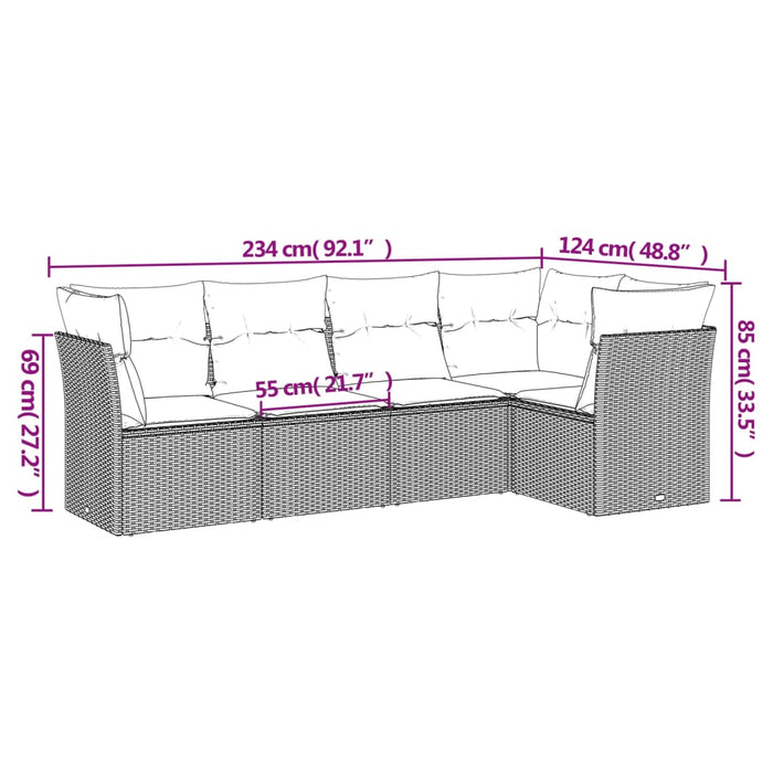 Set Divano da Giardino 5 pz con Cuscini Beige in Polyrattan 3249437