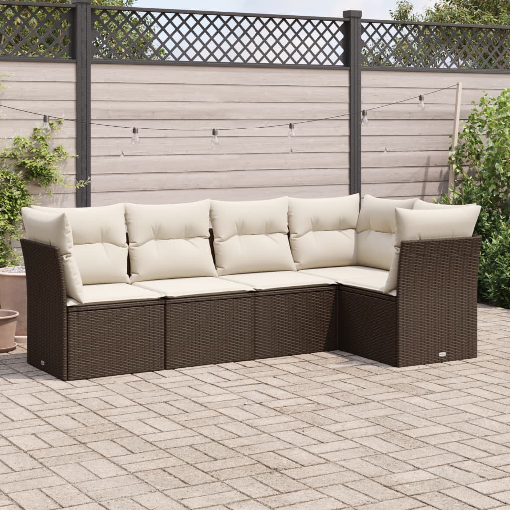 Set Divano da Giardino 5 pz con Cuscini Marrone in Polyrattan 3249442