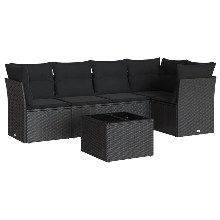 Set Divano da Giardino 6 pz con Cuscini Nero in Polyrattan 3249444