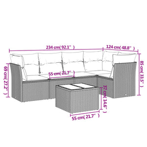 Set Divano da Giardino 6 pz con Cuscini Nero in Polyrattan 3249444