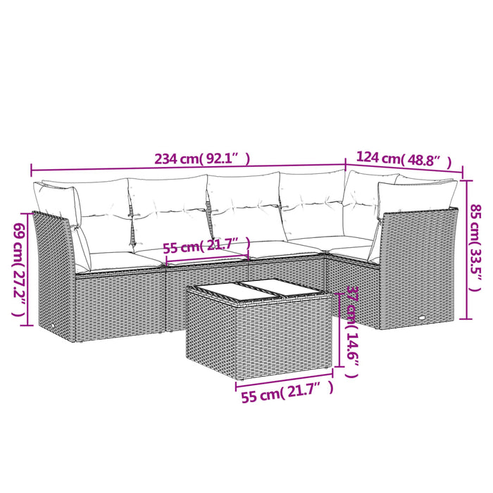 Set Divano da Giardino 6 pz con Cuscini Nero in Polyrattan 3249444