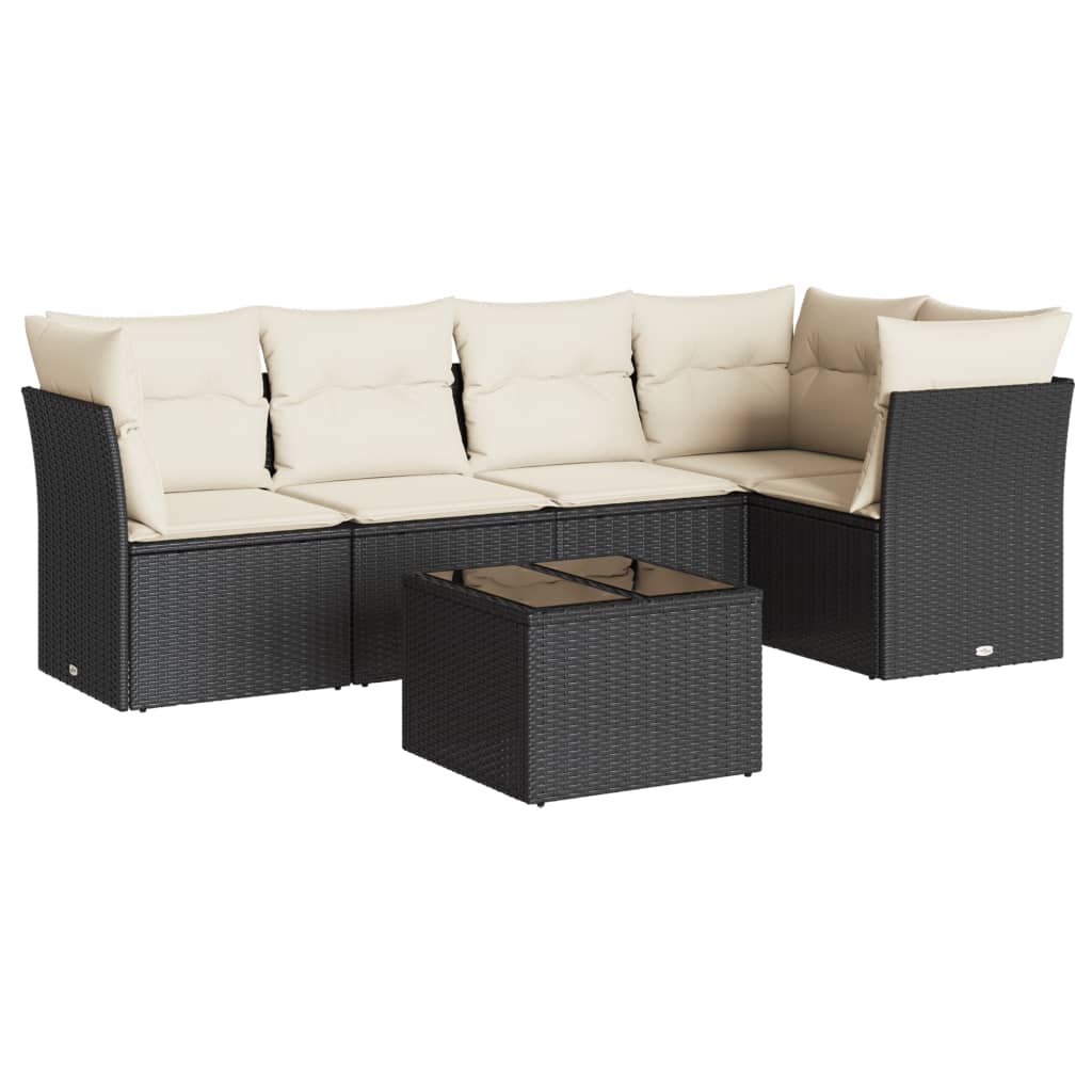 Set Divano da Giardino 6 pz con Cuscini Nero in Polyrattan 3249445