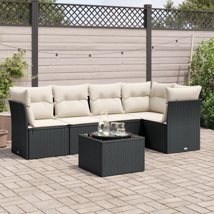 Set Divano da Giardino 6 pz con Cuscini Nero in Polyrattancod mxl 111254