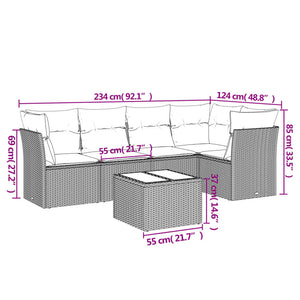 Set Divano da Giardino 6 pz con Cuscini Grigio in Polyrattan 3249449