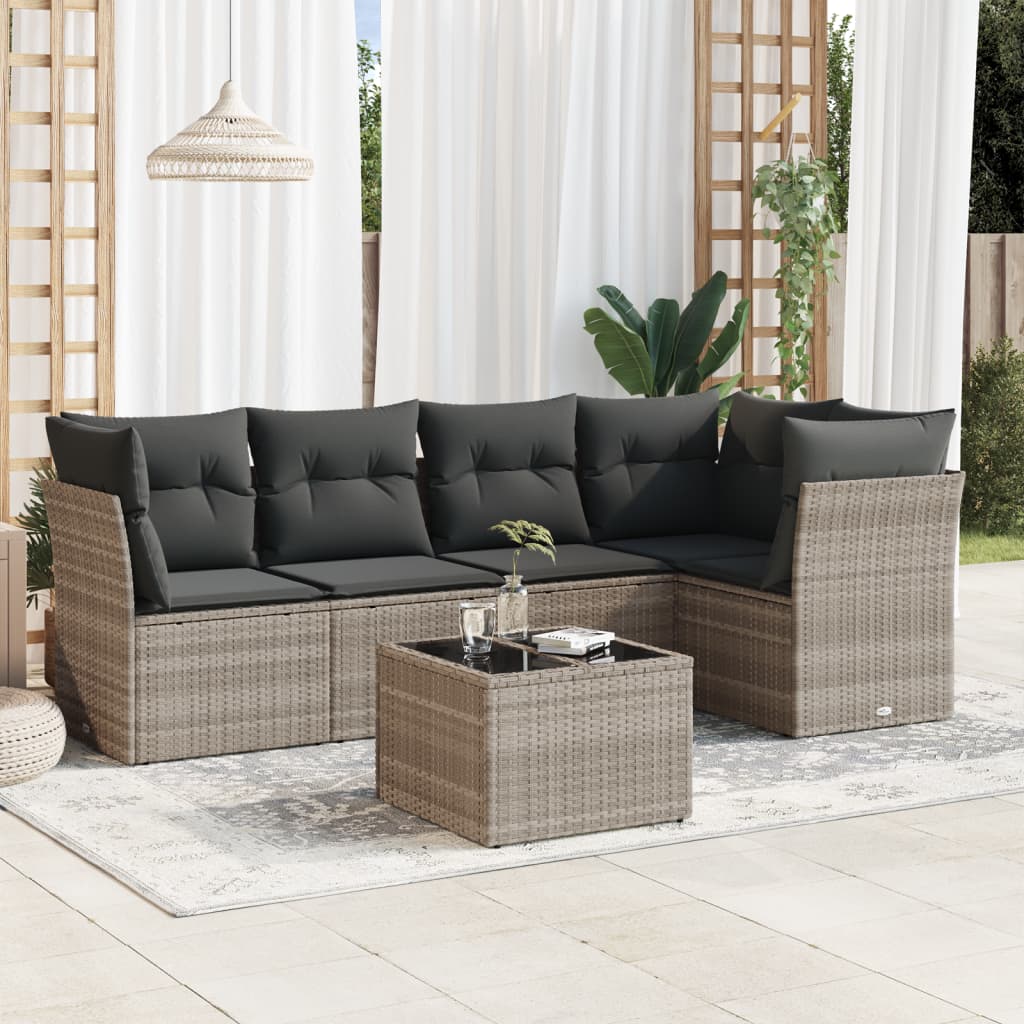 Set Divano da Giardino 6pz con Cuscini Grigio Chiaro Polyrattan 3249451