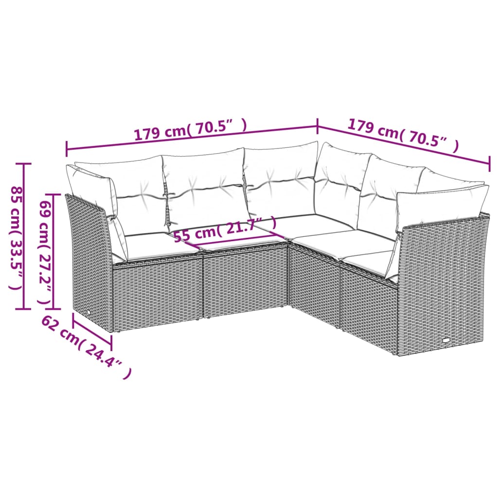 Set Divano da Giardino 5 pz con Cuscini Beige in Polyrattan 3249457