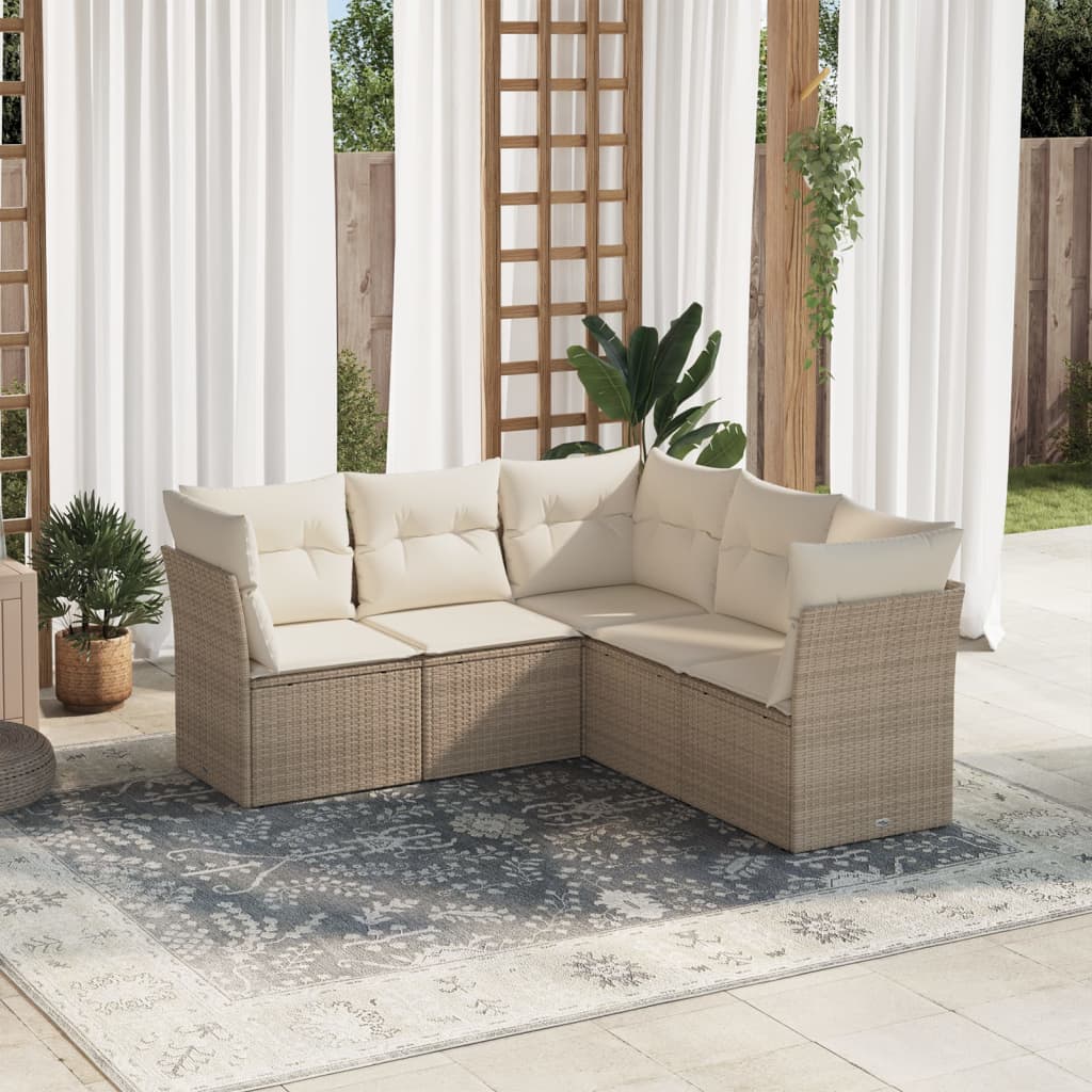 Set Divano da Giardino 5 pz con Cuscini Beige in Polyrattan 3249457