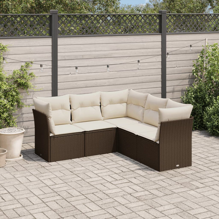 Set Divano da Giardino 5 pz con Cuscini Marrone in Polyrattan 3249462