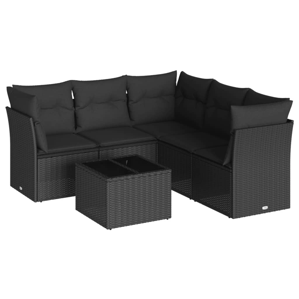 Set Divano da Giardino 6 pz con Cuscini Nero in Polyrattan 3249464