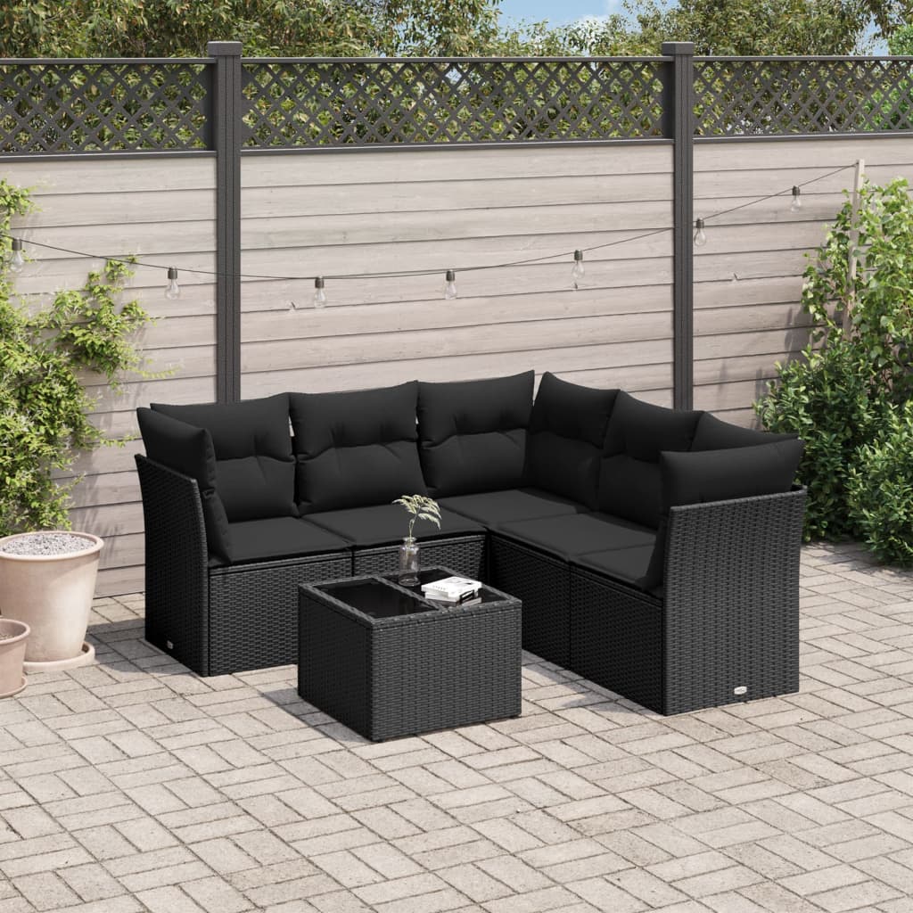 Set Divano da Giardino 6 pz con Cuscini Nero in Polyrattan 3249464