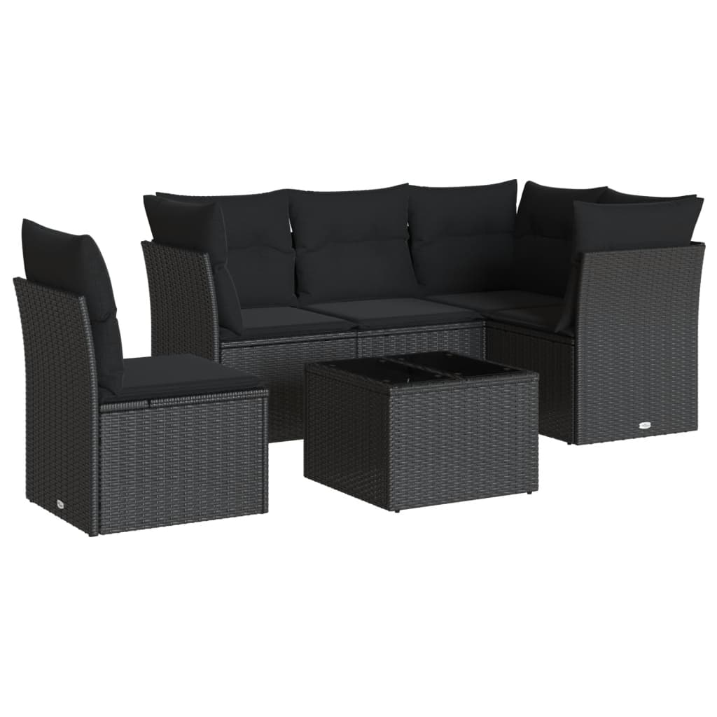 Set Divano da Giardino 6 pz con Cuscini Nero in Polyrattancod mxl 87253