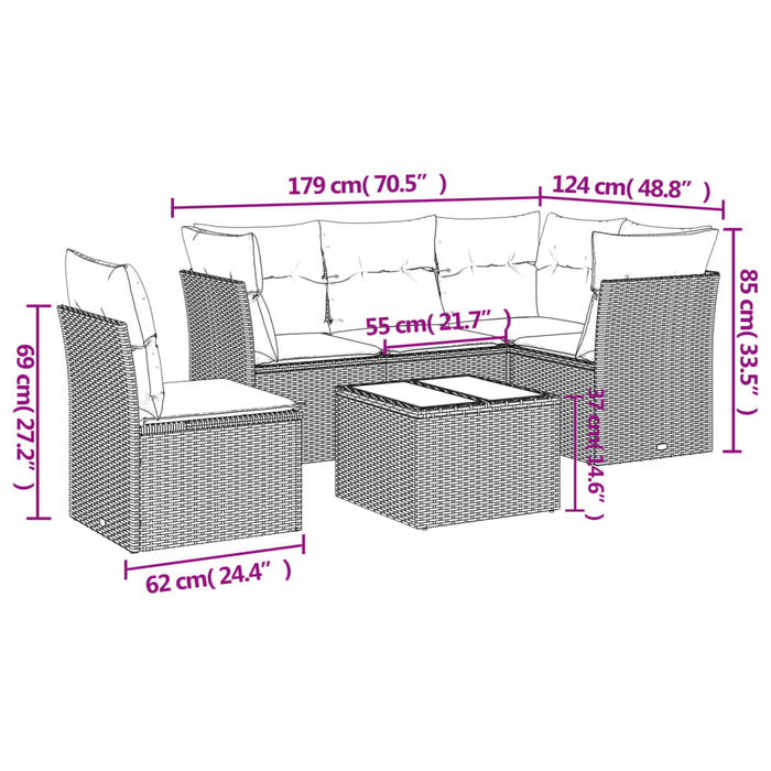 Set Divano da Giardino 6 pz con Cuscini Nero in Polyrattancod mxl 87253