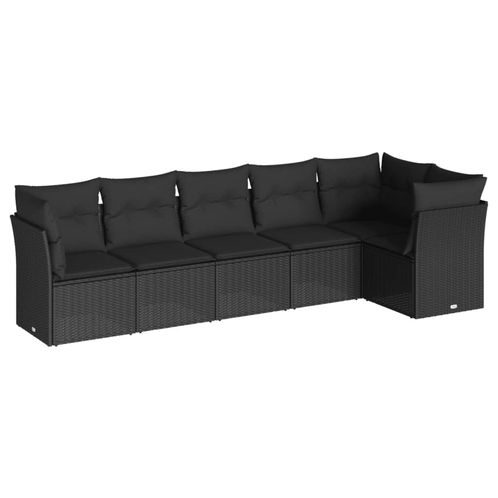 Set Divano da Giardino 6 pz con Cuscini Nero in Polyrattan 3249494