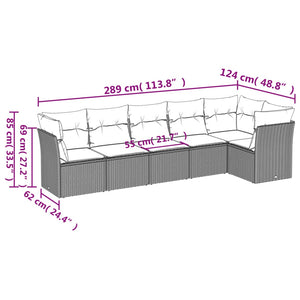 Set Divano da Giardino 6 pz con Cuscini Nero in Polyrattan 3249494