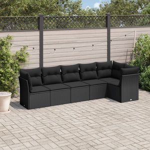 Set Divano da Giardino 6 pz con Cuscini Nero in Polyrattan 3249494