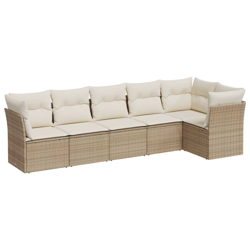 Set Divano da Giardino 6 pz con Cuscini Beige in Polyrattan 3249497