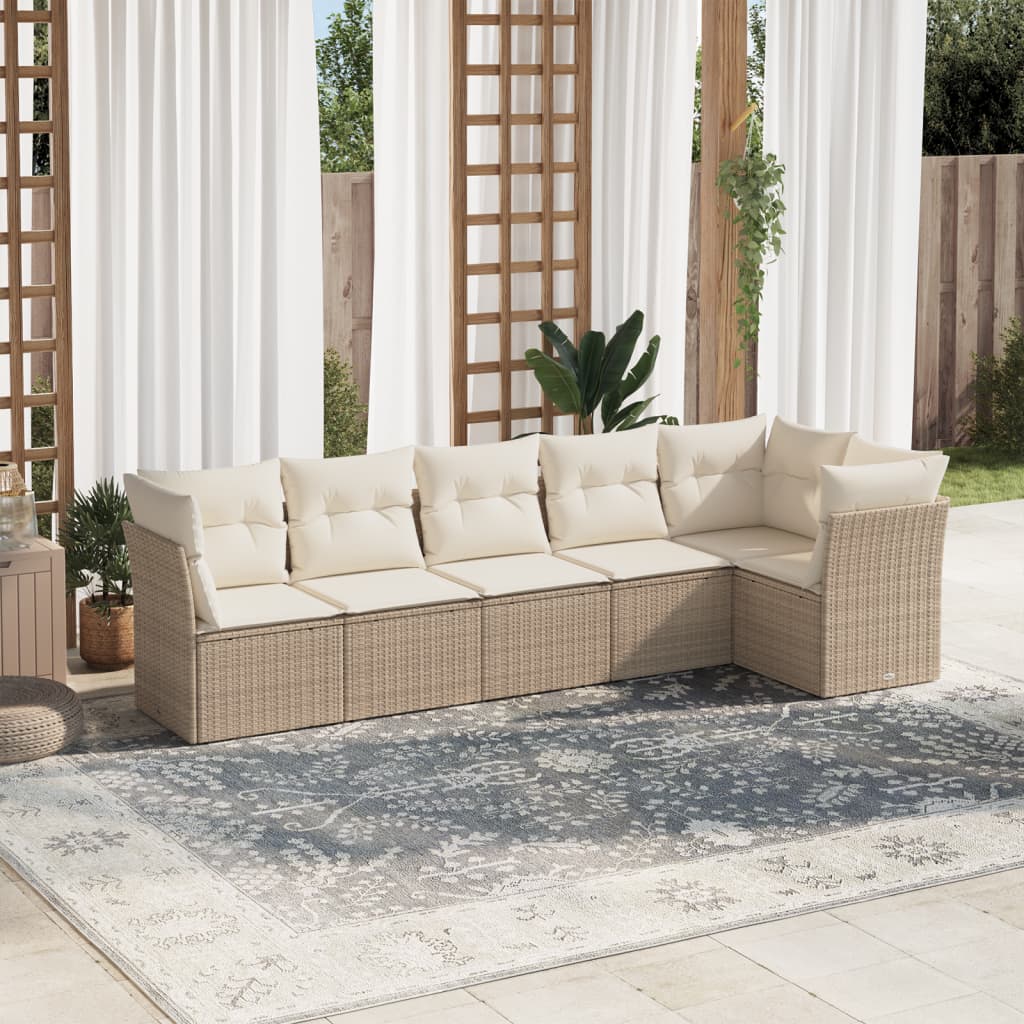 Set Divano da Giardino 6 pz con Cuscini Beige in Polyrattan 3249497