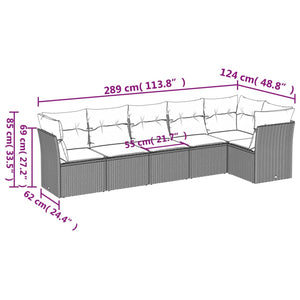 Set Divano da Giardino 6 pz con Cuscini Grigio in Polyrattan 3249499