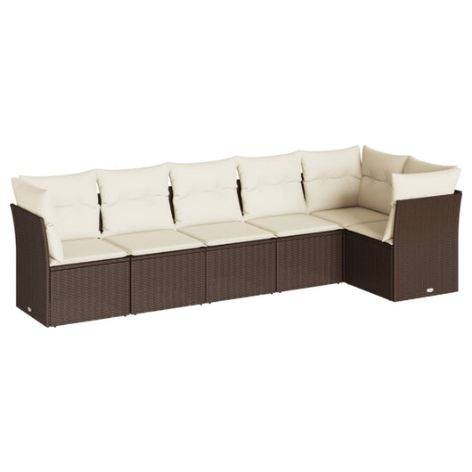 Set Divano da Giardino 6 pz con Cuscini Marrone in Polyrattan 3249502