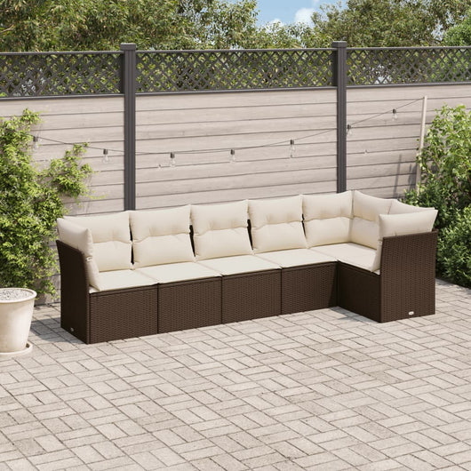 Set Divano da Giardino 6 pz con Cuscini Marrone in Polyrattan 3249502