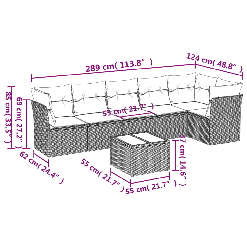 Set Divani da Giardino con Cuscini 7pz Nero Polyrattan 3249505