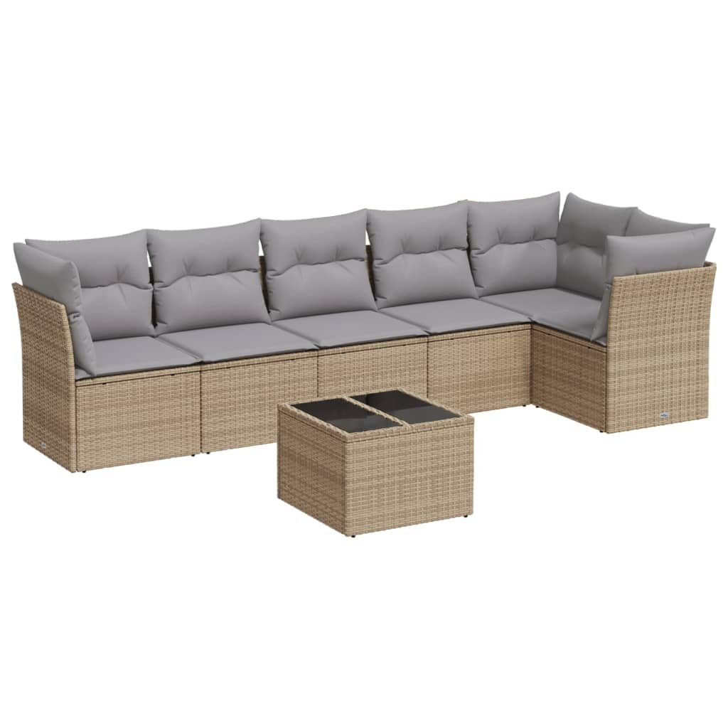 Set Divani da Giardino 7 pz con Cuscini Beige in Polyrattan 3249508