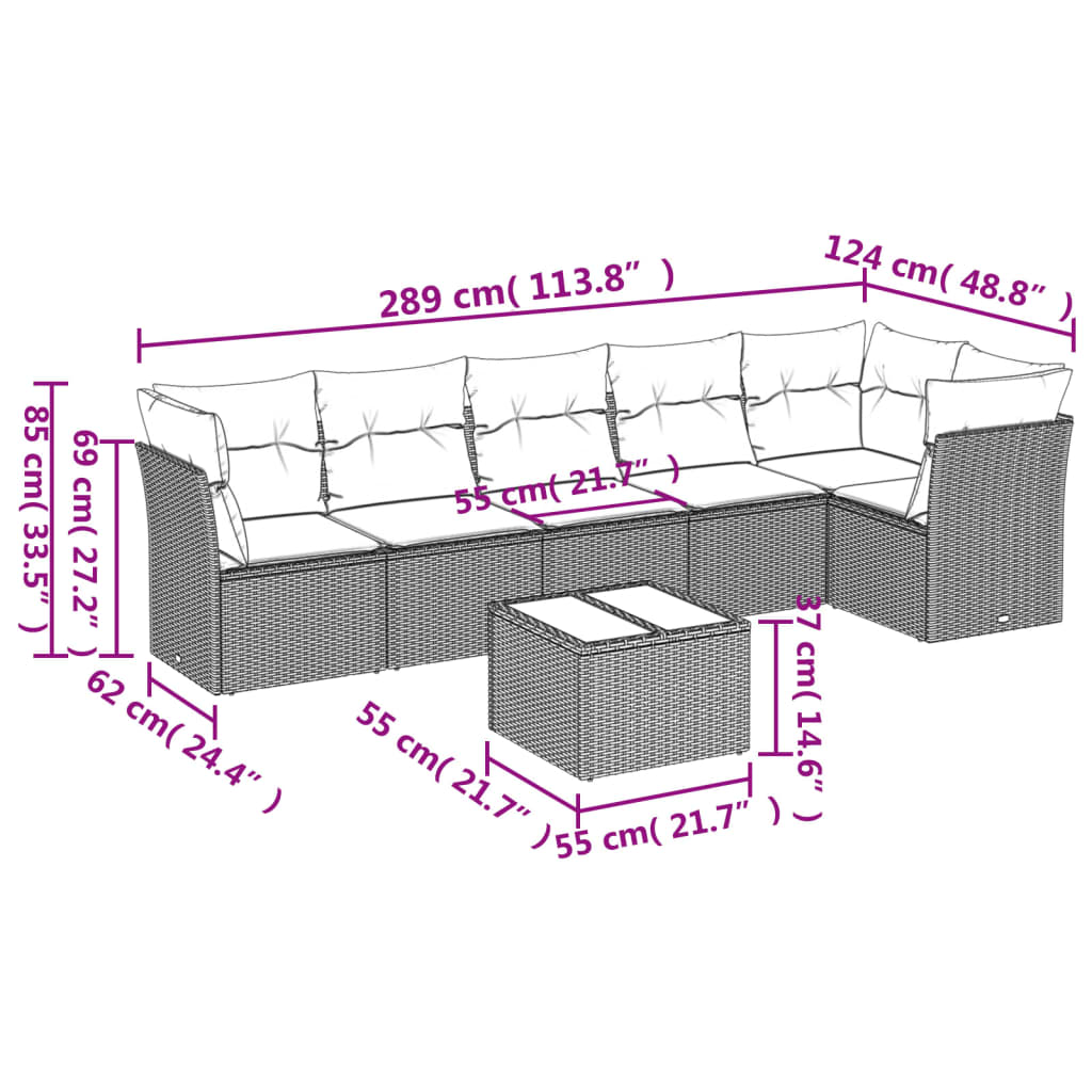 Set Divani da Giardino 7 pz con Cuscini Beige in Polyrattancod mxl 90583