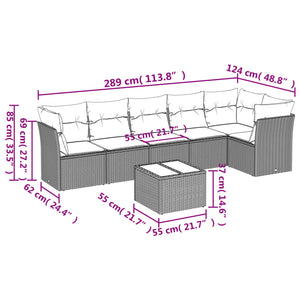 Set Divani da Giardino 7 pz con Cuscini Beige in Polyrattan 3249508