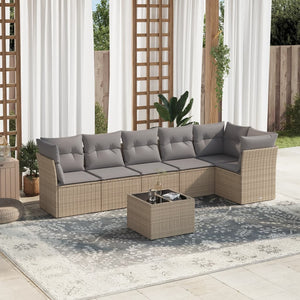 Set Divani da Giardino 7 pz con Cuscini Beige in Polyrattancod mxl 90583