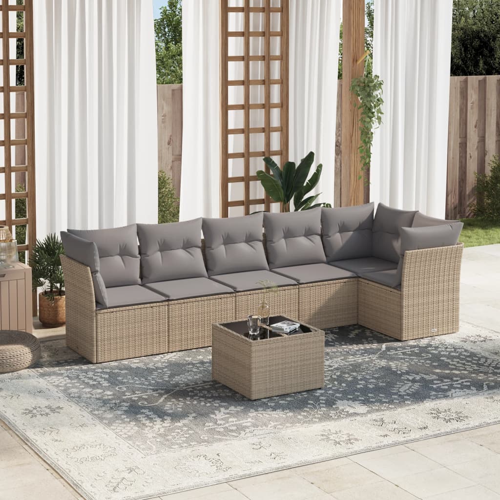 Set Divani da Giardino 7 pz con Cuscini Beige in Polyrattan 3249508