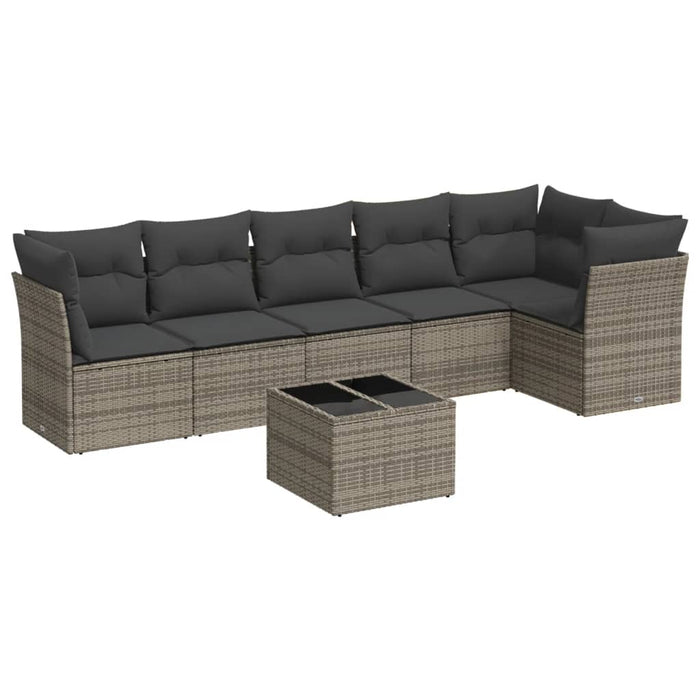 Set Divani da Giardino 7 pz con Cuscini Grigio in Polyrattan 3249509