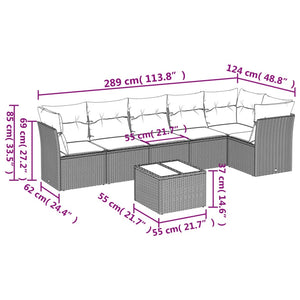 Set Divani da Giardino 7 pz con Cuscini Grigio in Polyrattan 3249509