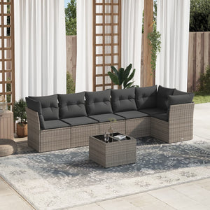 Set Divani da Giardino 7 pz con Cuscini Grigio in Polyrattan 3249509