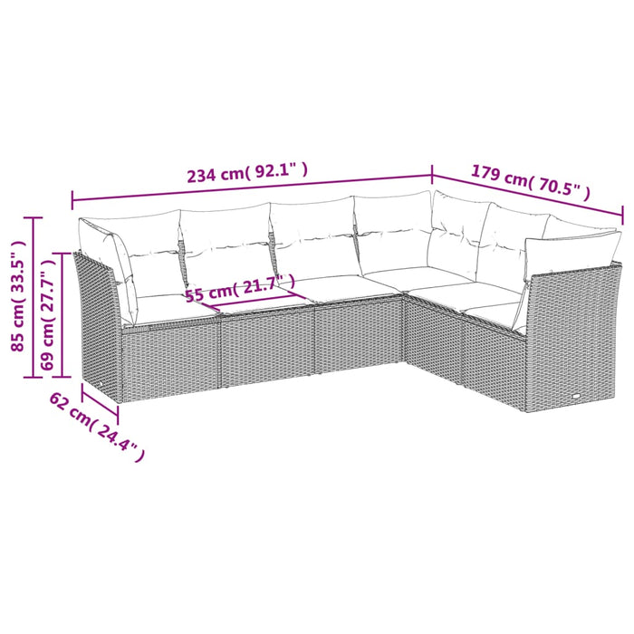 Set Divano da Giardino 6 pz con Cuscini Nero in Polyrattancod mxl 92382