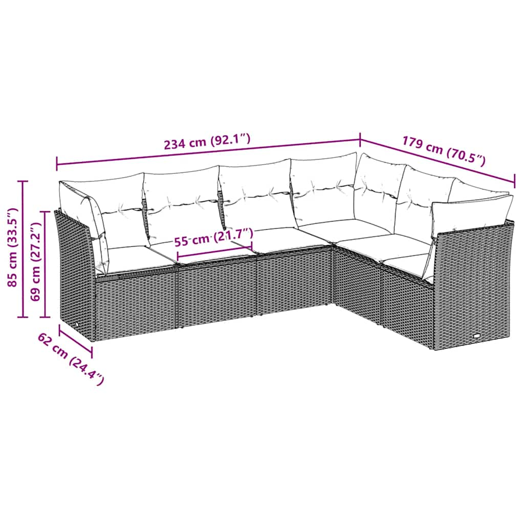 Set Divano da Giardino 6pz con Cuscini Grigio Chiaro Polyrattan 3249521