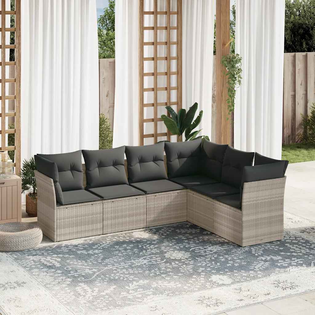 Set Divano da Giardino 6pz con Cuscini Grigio Chiaro Polyrattan 3249521