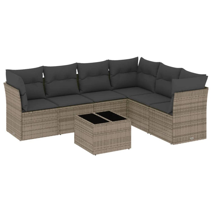 Set Divani da Giardino 7 pz con Cuscini Grigio in Polyrattan 3249529