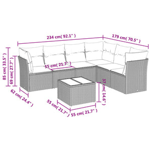 Set Divani da Giardino 7 pz con Cuscini Grigio in Polyrattan 3249529