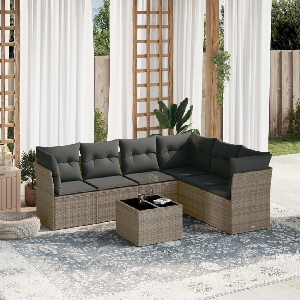 Set Divani da Giardino 7 pz con Cuscini Grigio in Polyrattan 3249529