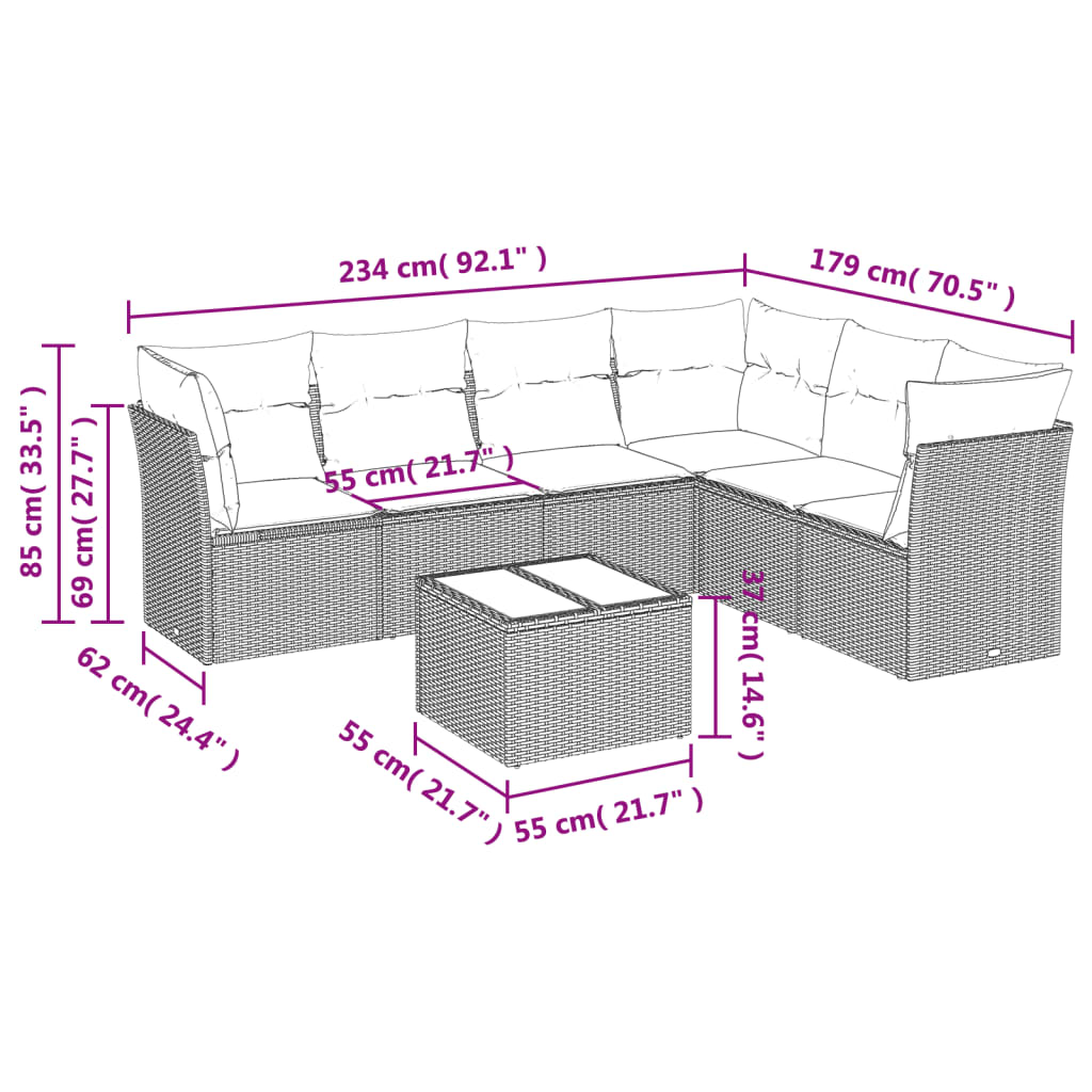 Set Divani da Giardino 7pz con Cuscini Grigio Chiaro Polyrattan 3249531