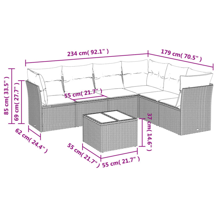 Set Divani da Giardino 7pz con Cuscini Grigio Chiaro Polyrattan 3249531