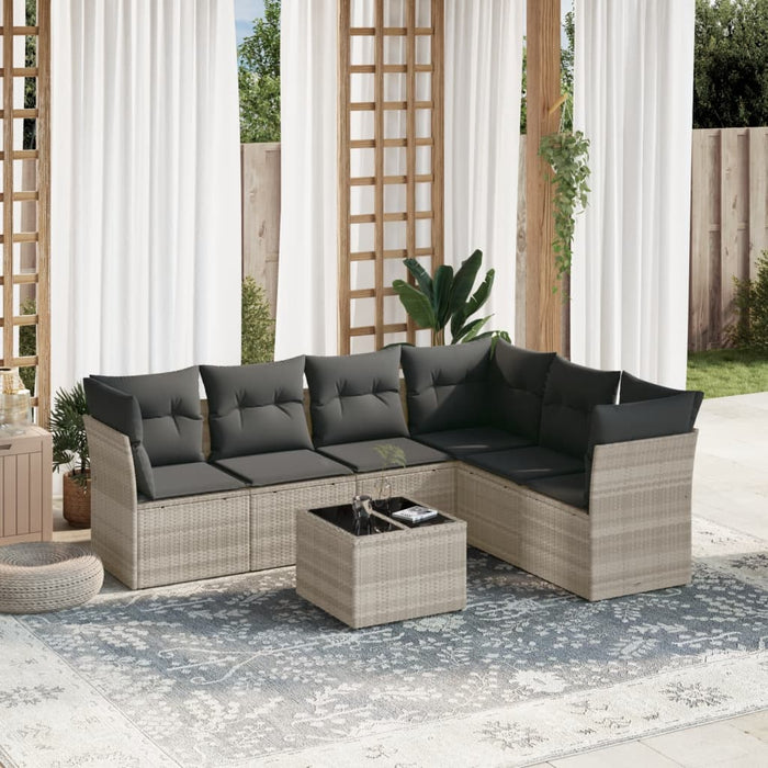 Set Divani da Giardino 7pz con Cuscini Grigio Chiaro Polyrattan 3249531