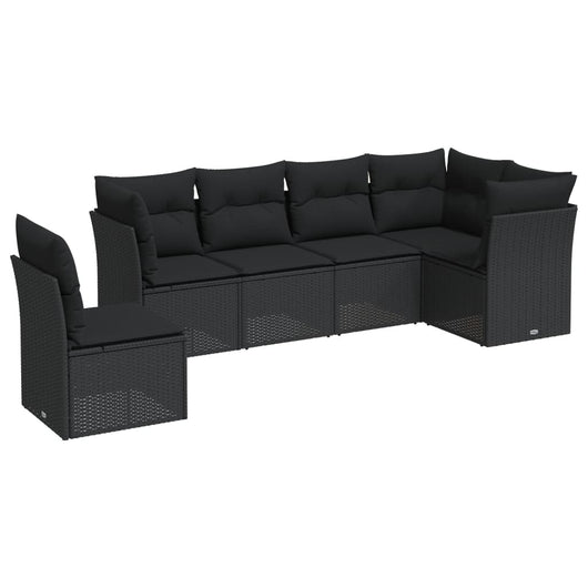 Set Divano da Giardino 6 pz con Cuscini Nero in Polyrattan 3249534