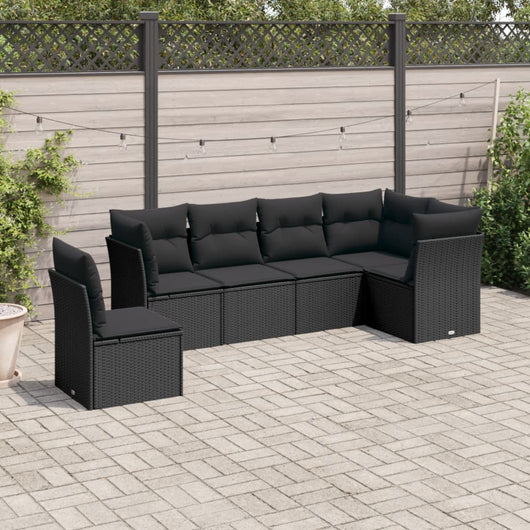 Set Divano da Giardino 6 pz con Cuscini Nero in Polyrattan 3249534