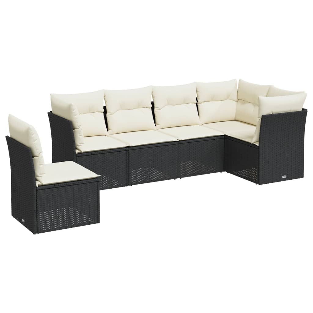 Set Divano da Giardino 6 pz con Cuscini Nero in Polyrattan 3249535