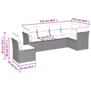 Set Divano da Giardino 6 pz con Cuscini Nero in Polyrattan 3249535