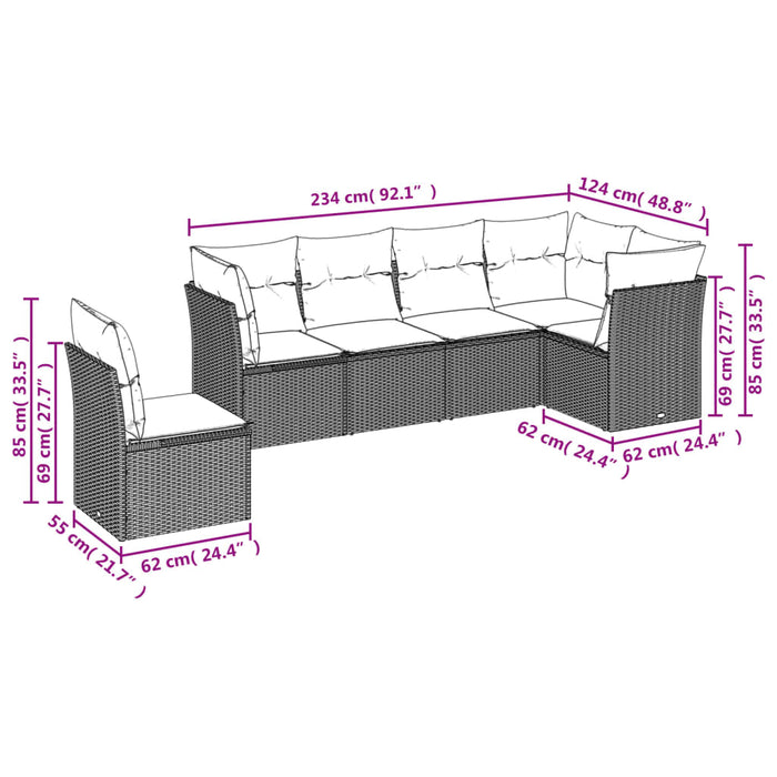 Set Divano da Giardino 6 pz con Cuscini Beige in Polyrattancod mxl 112521