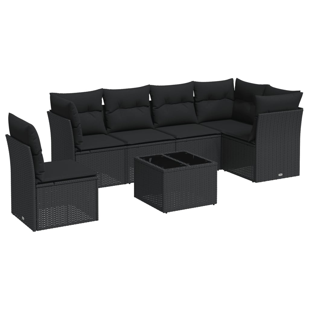 Set Divani da Giardino con Cuscini 7pz Nero Polyrattan 3249544